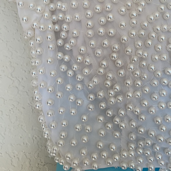 SHERRI HILL BLUE POLKADOT DRESS PEARL TOP - Picture 5 of 13